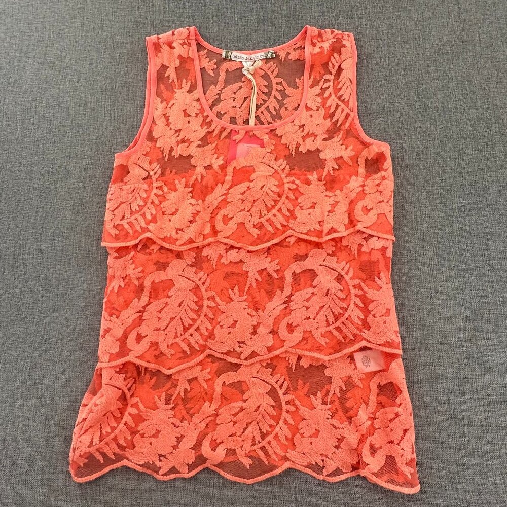 NEW! Chelsea & Violet Lace Top Salmon XS Layered Scoop Neck Sleeveless Nylon & C